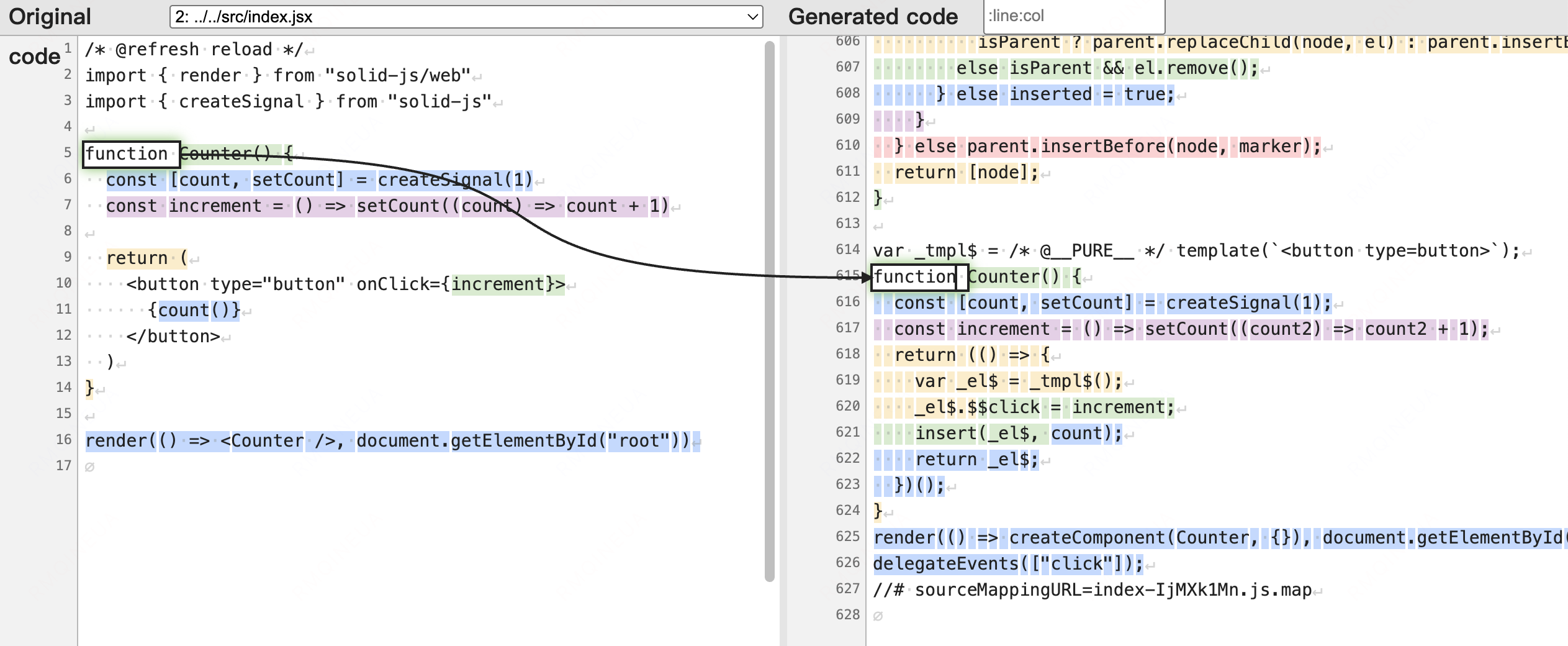 Solid 组件编译前后代码 Diff 可视化